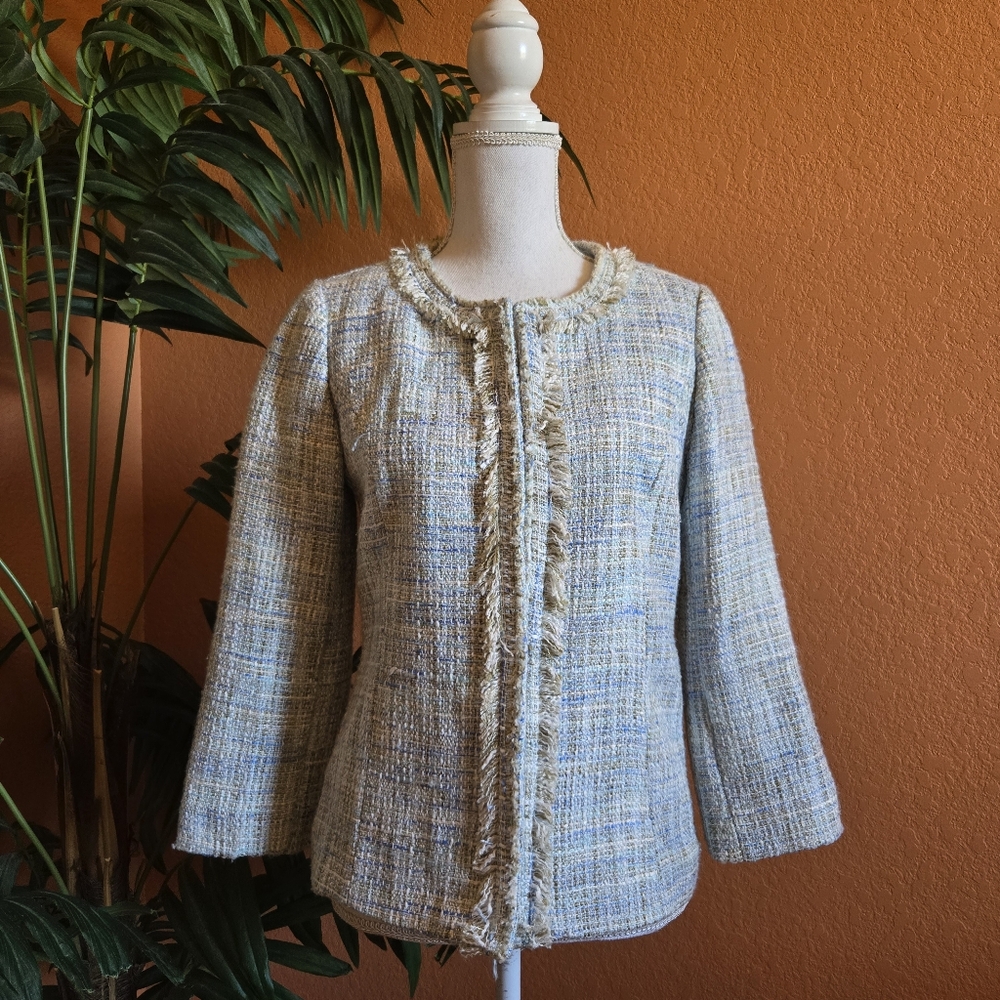 Cynthia Rowley Jacket Tweed Baby Blue Medium Retro Classic